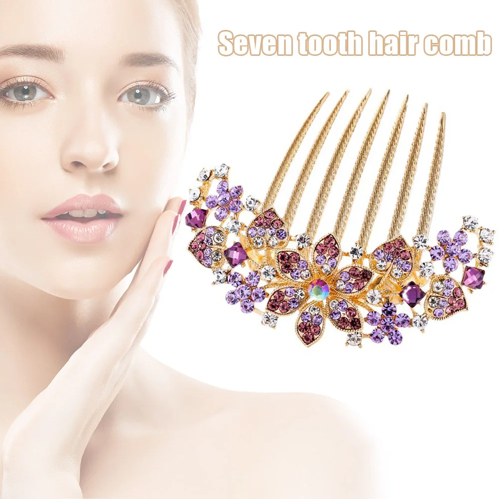 Diamond-Encrusted Seven-Tooth Hair Comb Crystal Flowers Comb Hair Clip Hair Fork Hair Accessories Jewelry Headdress NIN668