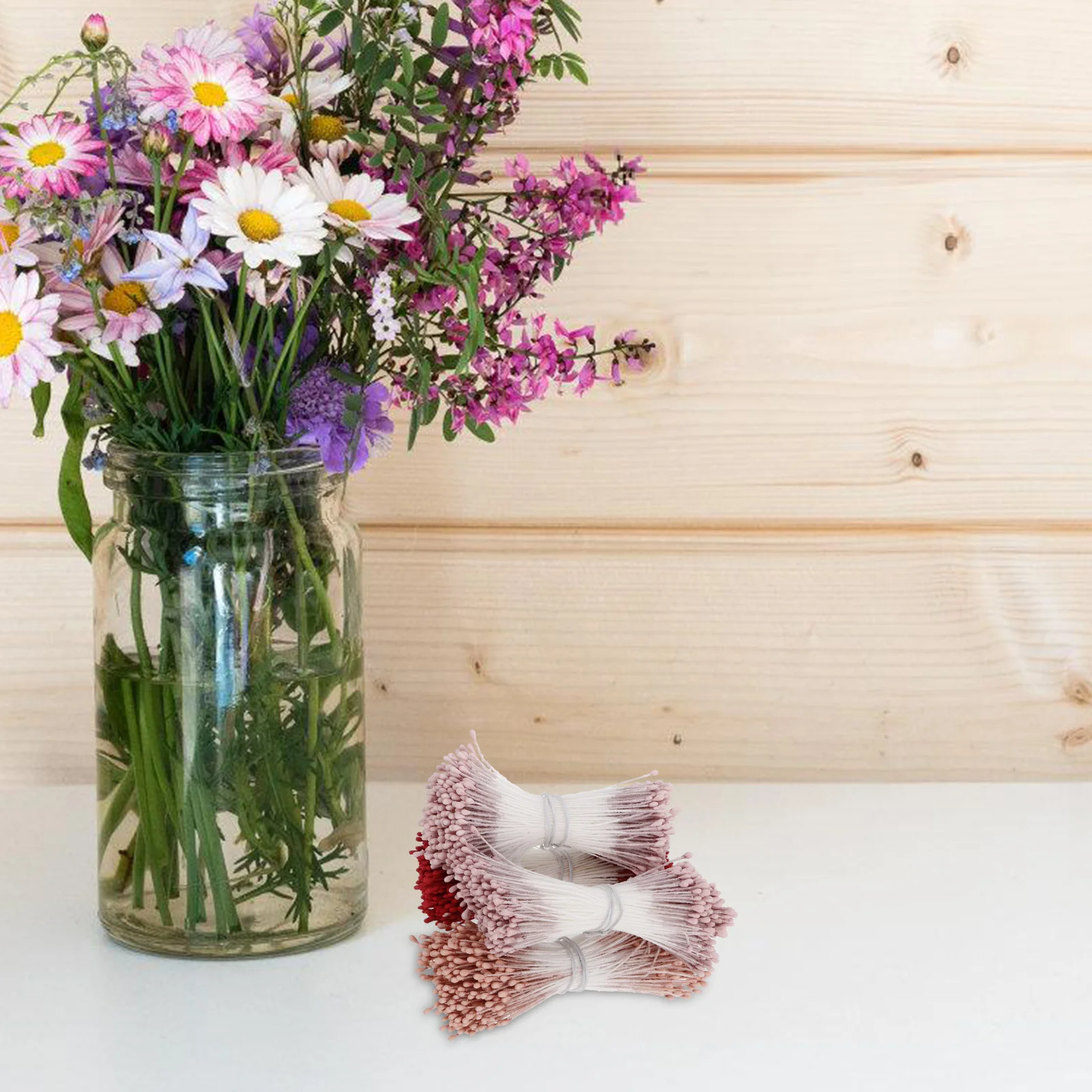 

4 Pack Handmade Flower Making Pistils Double Head Artificial Buds for DIY Craft Scrapbooking Realistic Floral Accessories Decor