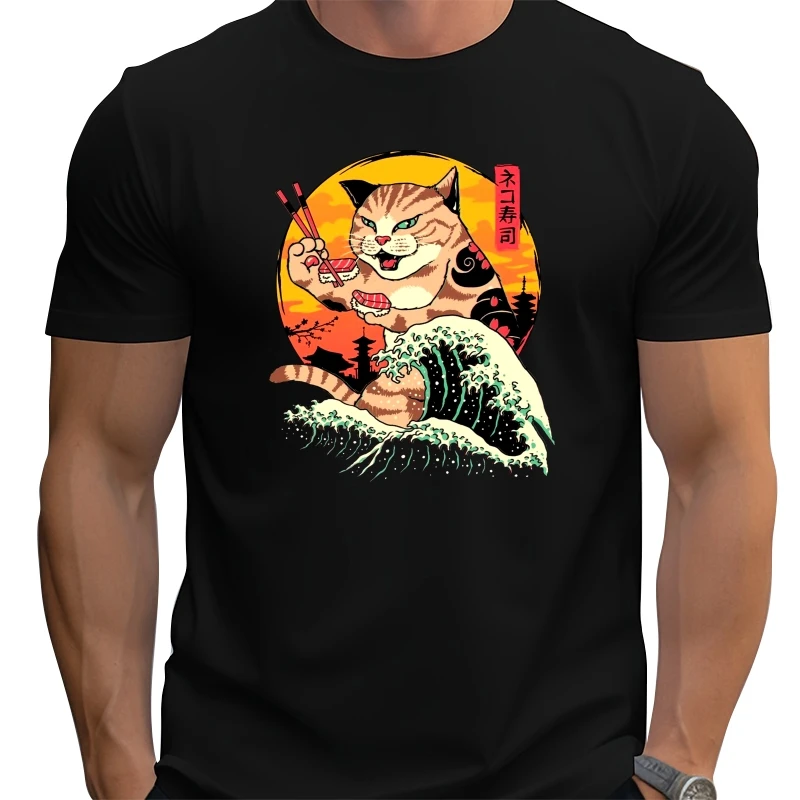 

Neko Sushi Wave T-Shirt Premium T-Shirt Youth Rife Slim Fit Tops Shirt Cotton Top T-Shirts Geek
