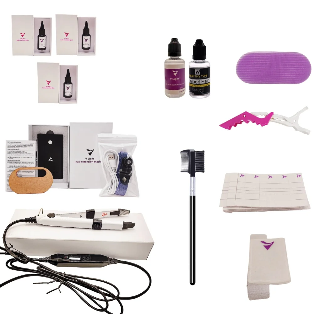 2024 V-Light Technology Hair Extension Set Wig Hair Piece Real Hair Fast Grafting Tool Firm Hair Extension Tool