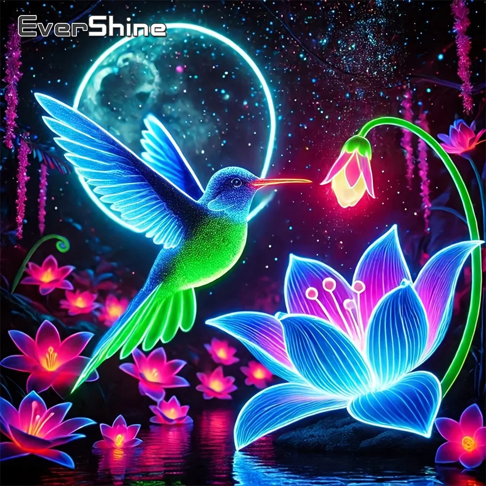 EverShine Diamant-Mosaik Landschaftsbild Strass-Gemälde Lilie Vollquadrat-Stickerei Vogel DIY Mond Handgemachtes Hobby