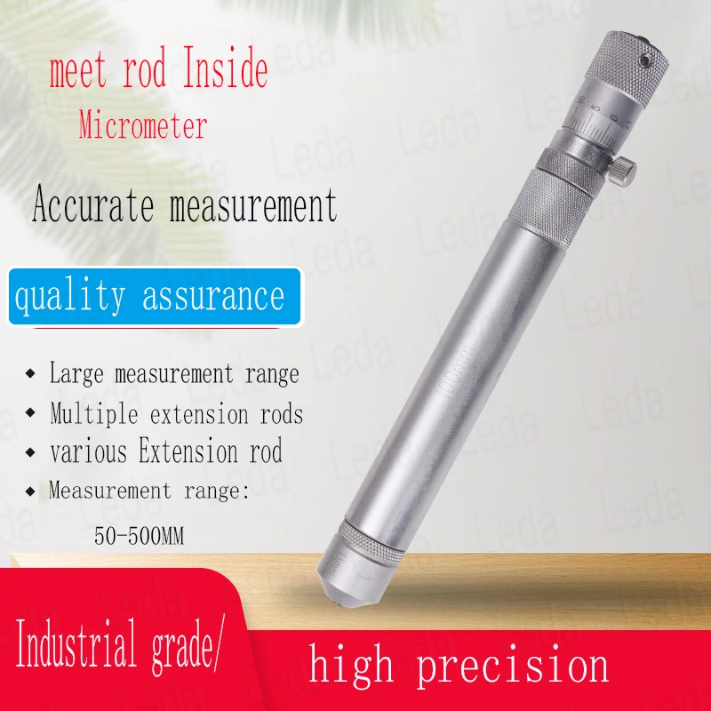 1pcs Extension Rod Inner Diameter Micrometer 50-500mm Industrial Quality Gauge Micron 0.1mm Inside Micrometer