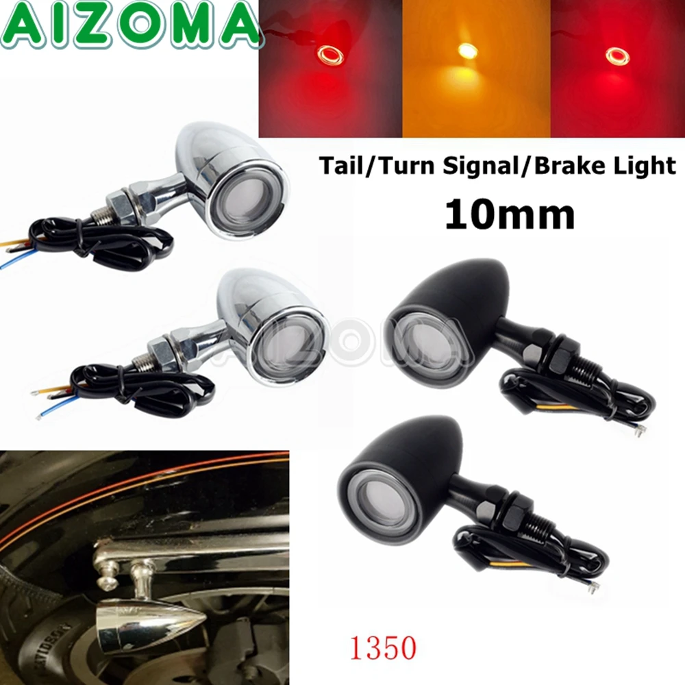 10mm Aluminum LED Turn Signal Light Amber & Red Tail Brake Indicator Signal Lamp For Harley Sportster Cafe Racer Chopper Bobber