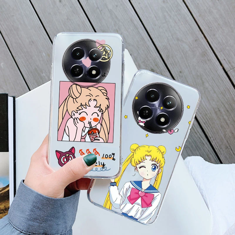 Transparente Limpar Silicone Phone Case, Anime dos desenhos animados, marinheiros, luas, coelho, meninas, gato bonito, Realme 12, 5G, 12x, tampa traseira engraçada