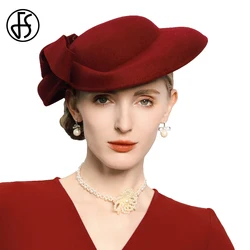 FS Wine Red Wedding Kentucky Cap Elegant Camel Bowler Hats For Women Fascinator Church Cocktail Party Headwear 2025 Derby Cap