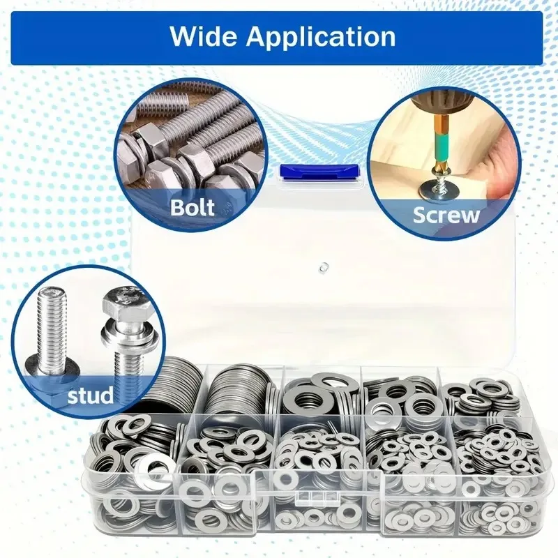 100/200/400/600pcs Flat Washer Sets - Durable Material O-Ring Sealing Washers with Storage Box