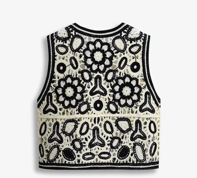 Crochet Vest Women\'s Floral Embroidery Open Knit Button Front Crop Tank Top Summer Fairycore Cottagecore Granny Teengirl Outfit