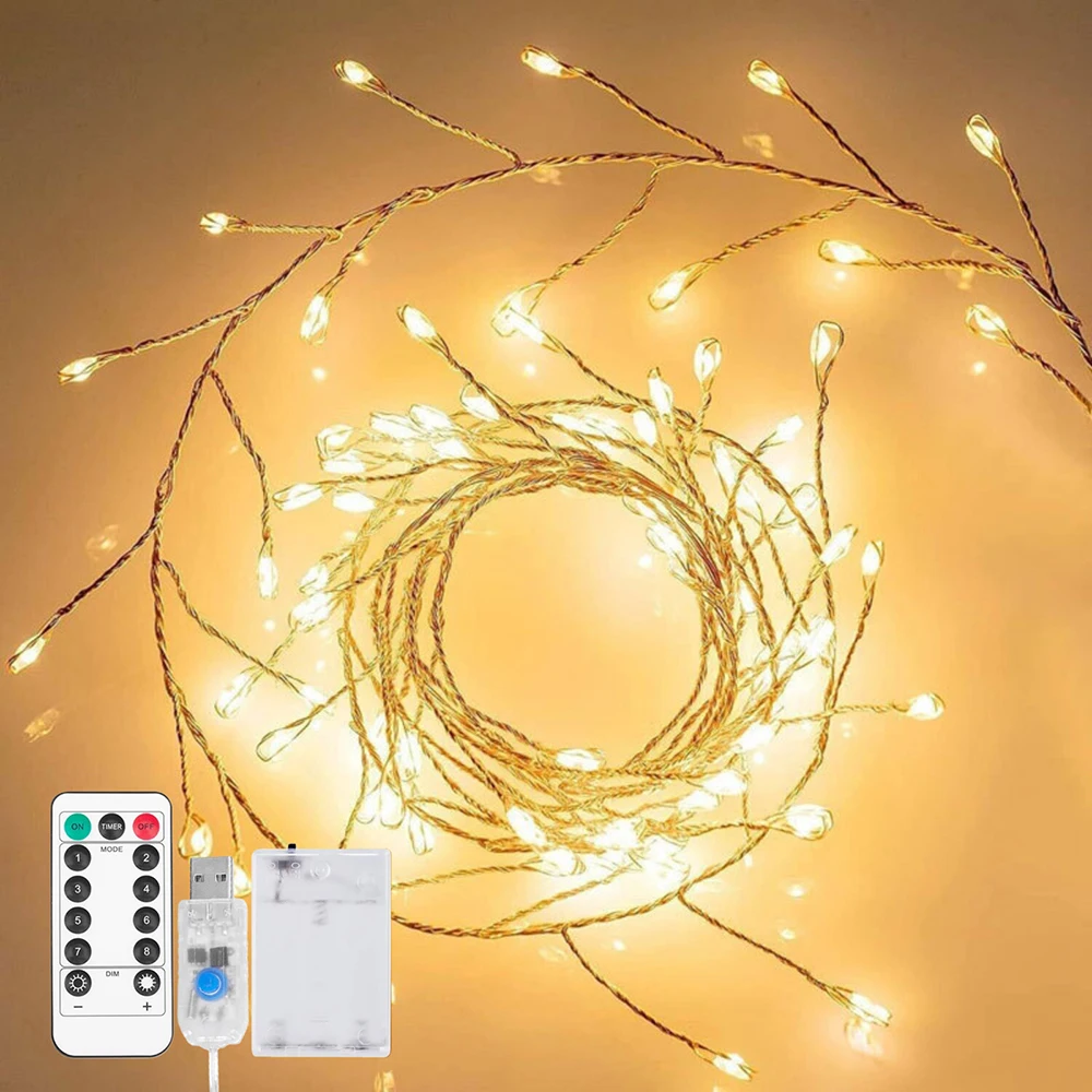 13key Remote Control 5V DC LED Firecracker Weaving String Light USB Battery Powered Fairy Lights for Wedding Christmas Festival