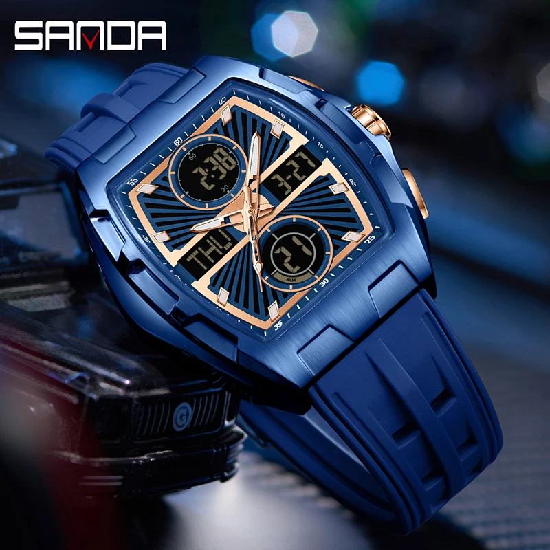 SANDA 6203 Многофункциональные мужские электронные часы с календарем, хронографом, будильником, светящиеся цифровые часы для спорта на открытом воздухе для мужчин