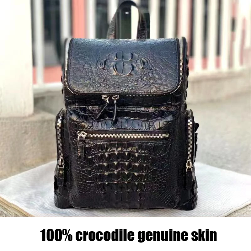 New Brand Crocodile Genuine Leather Men Backpacks Fashion Real Natural Leather Student Backpack Boy Luxury Computer Laptop Bag