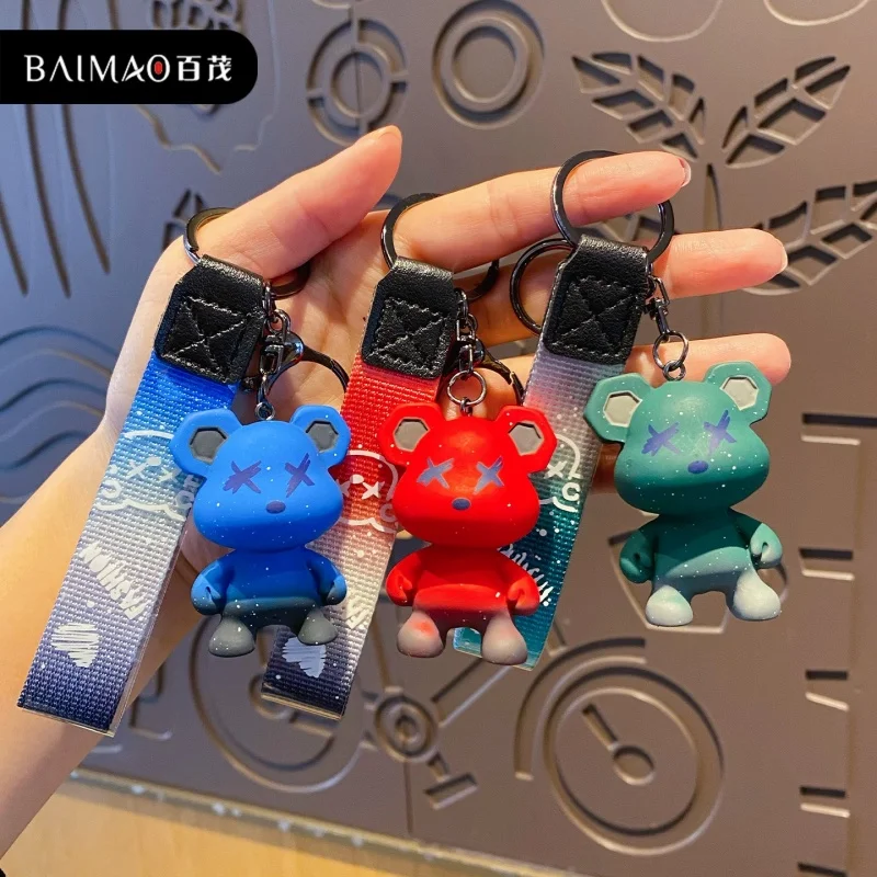 

Adorable Chameleon Bear Cartoon Resin Doll Starry Sky Bag Charm Keychain Creative Car Keyring Pendant Gift For Friend And Family