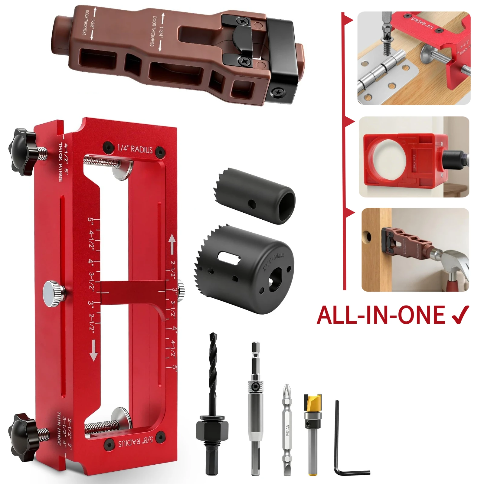ALL-IN-ONE Door Hinge Jig Lock Latch Installation Aluminum Alloy Router Template Hinge Mortising Door Hole Drilling