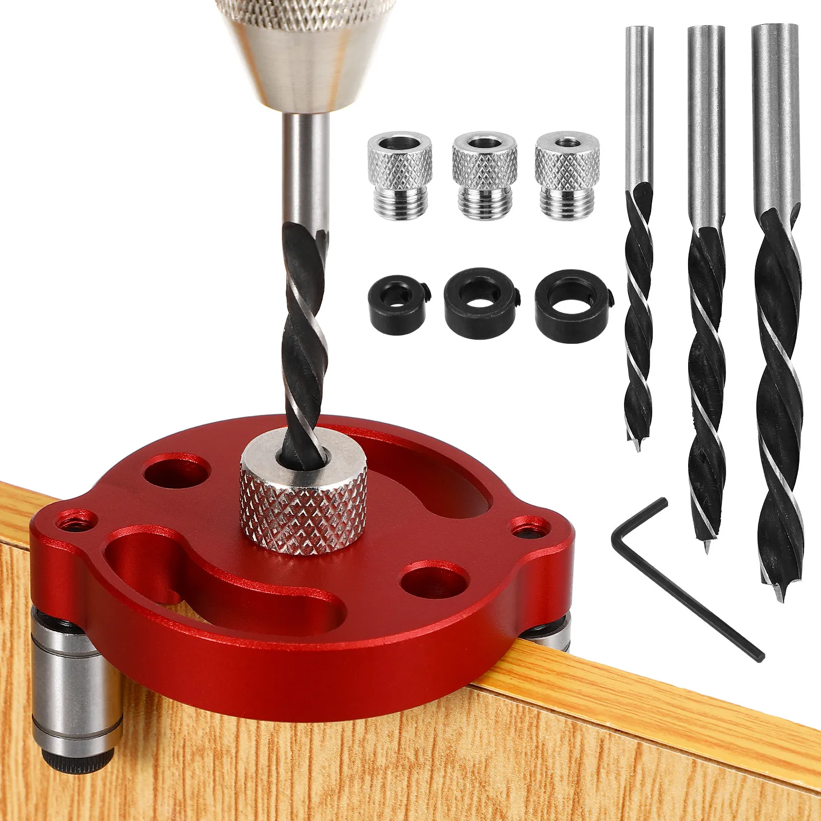 1Set Aluminum Alloy Self-Centering Dowel Jig Kit for Woodworking Precision Drilling Hinge Hole Locator Cabinet Door Doweling