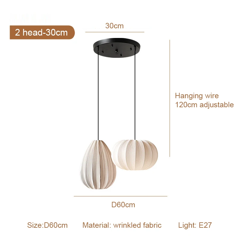 Japanse Wabi Sabi hanglamp van stof, geplooide stoffen hanglamp, woonkamer, restaurant, vintage stoffen eetkamerlampen, armaturen