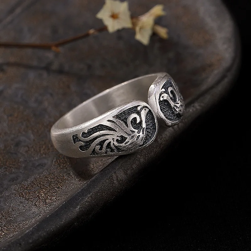 VENTFILLE 925 Sterling Silver Texture Ring for Women Frosting Make Old Retro Bird Jewelry Gift Dropshipping