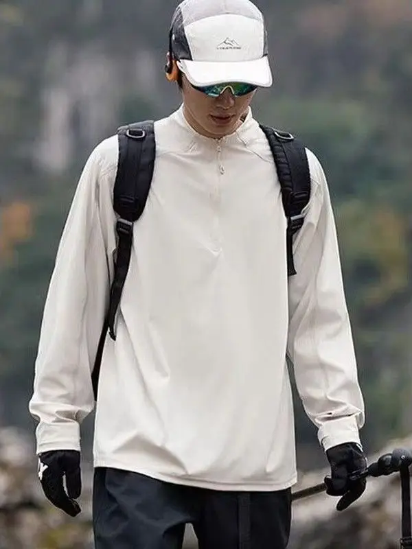 

Футболка большого размера с длинным рукавом и воротником на молнии, спортивная одежда для фитнеса, повседневная одежда, дышащая, удобная, на все сезоны