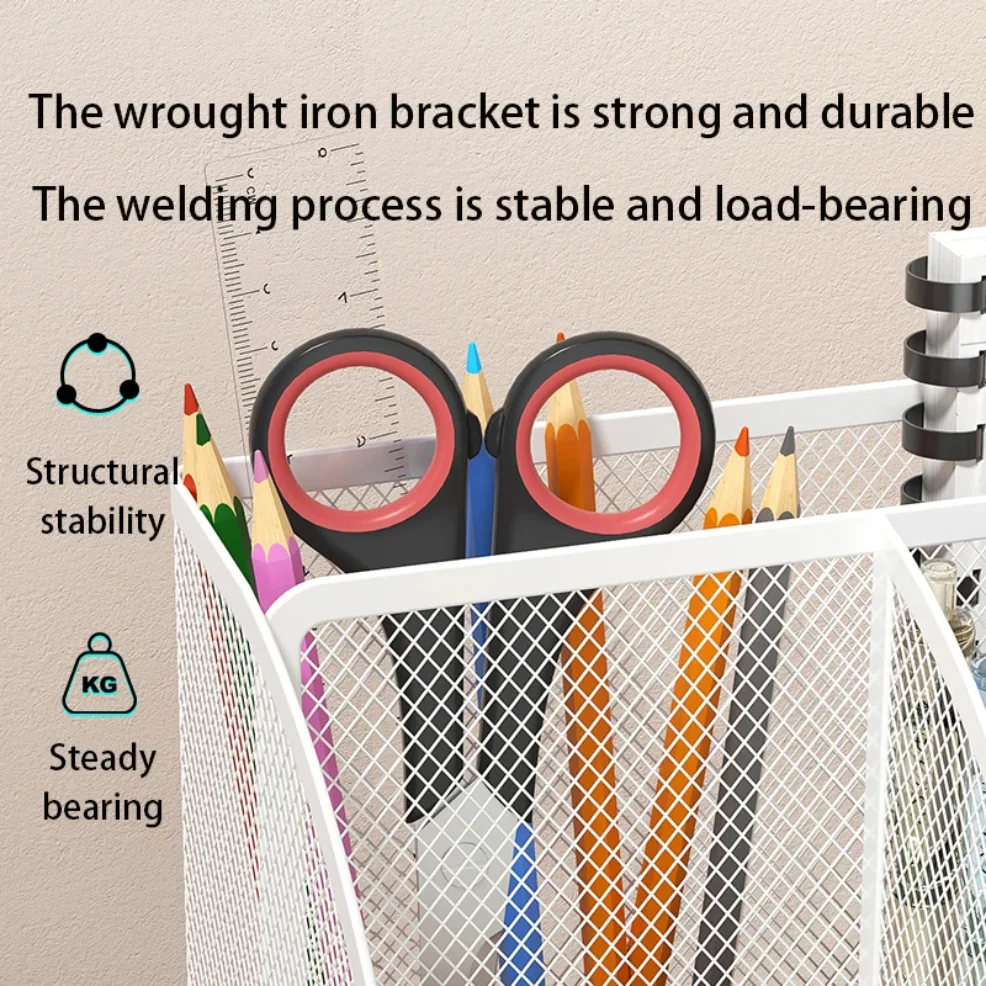 Mesh Pen Holder and Organizer Office Supplies with 7 Compartments, Desktop Organizer with Drawer, Metal Pen Holder for Desk