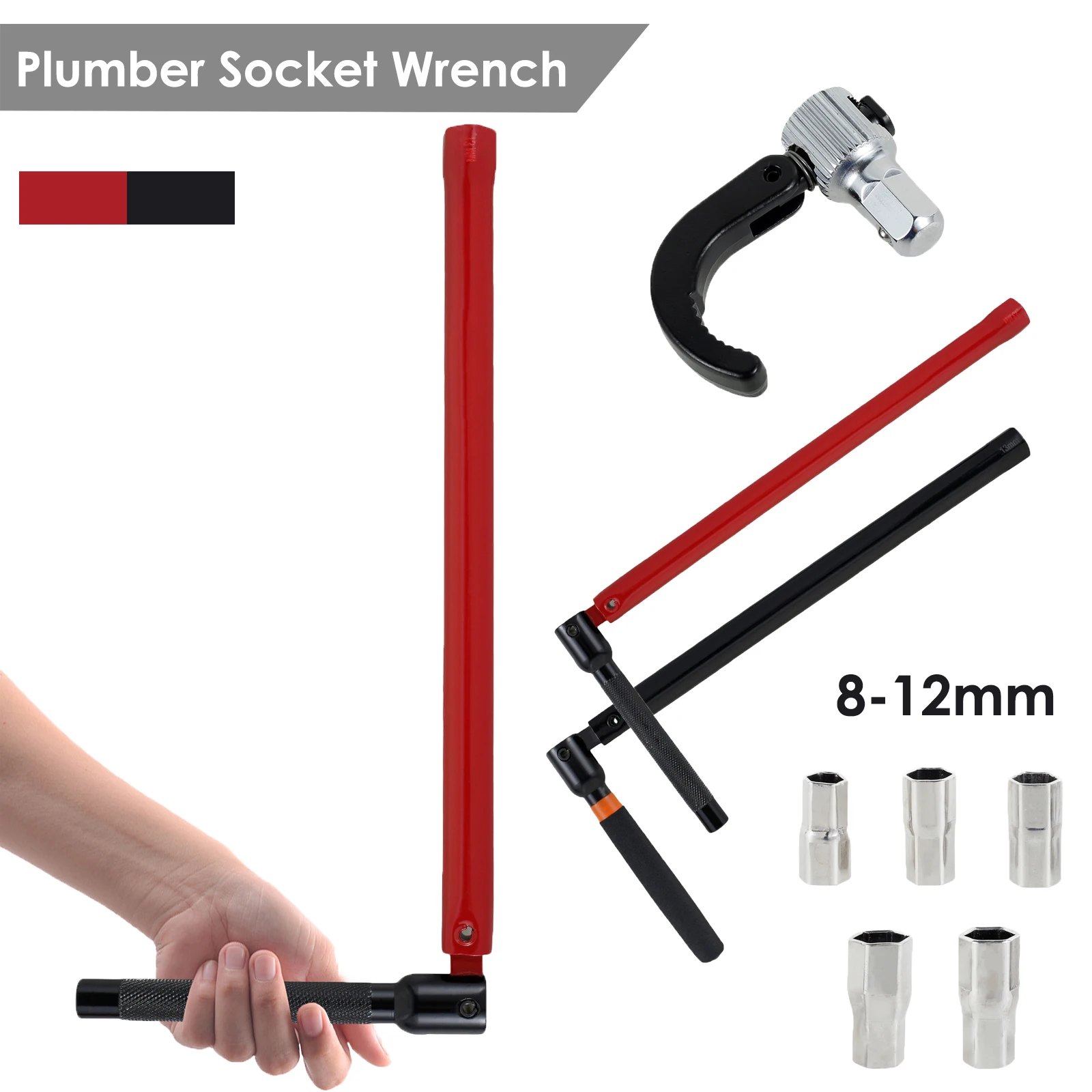 

Набор торцевых ключей для сантехники 8-12 мм с 5 головками и 1 патроном, гайка из углеродистой стали, гаечный ключ для раковины/раковины, инструмент для ремонта крана