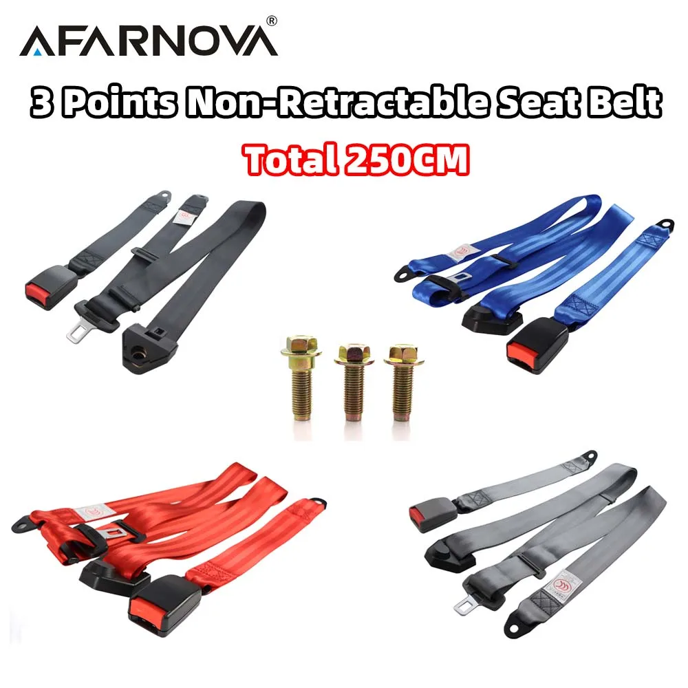 Afarnova High Quality Safety 3 Points Non-Retractable Two Bolt Point Seat Belt 250CM Car Safety Belt Universal Fit Most Car