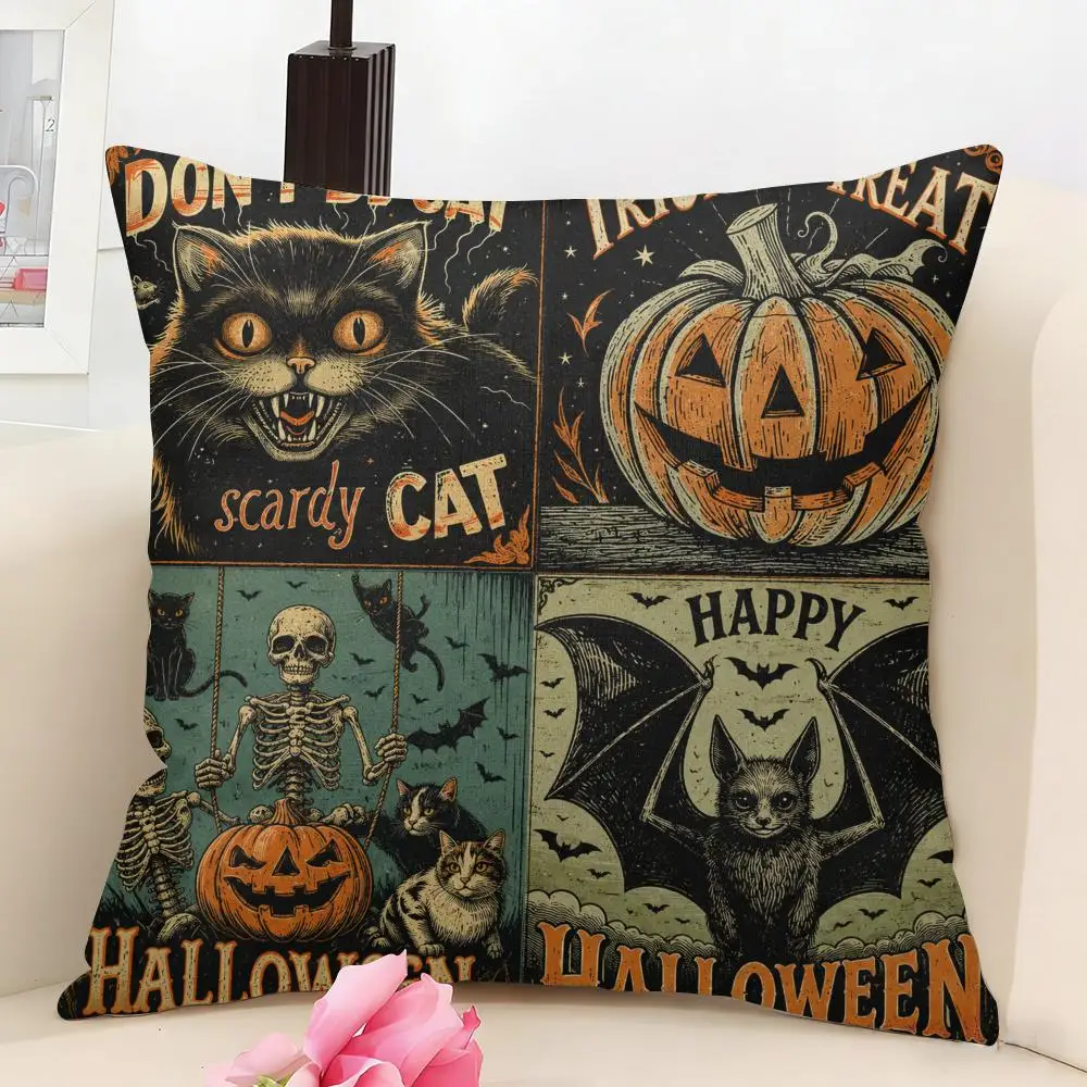 Vintage Halloween Enchantment Cushion Cover Linen Pillow Cover 40x40cm Decorative Cushion Case Boho Home Sofa Decor Gift