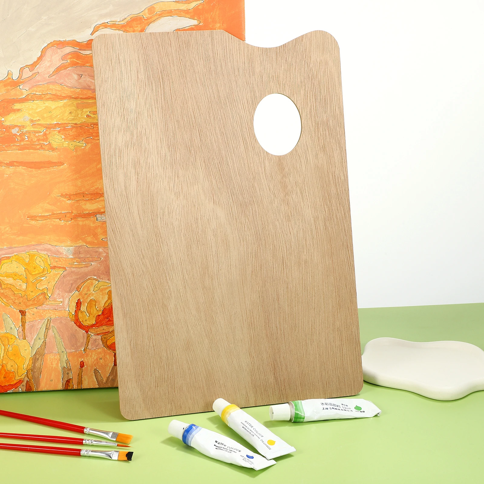 

Vintage Wooden Oil 20X30Cm Smooth Durable Art Supplies Thumb Hole Wood Painting Handcrafted Style Palette For Oil