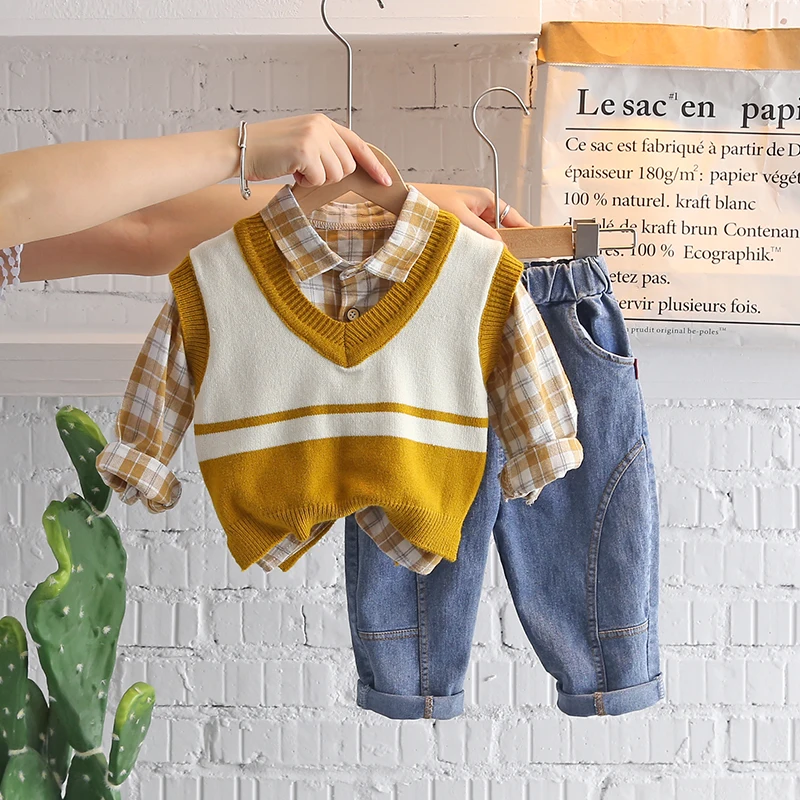 2022 New Children Fashion Kids Boy Gentleman Sweater Vest Shirt Pants 3Pcs/Set Kids Infant Clothing Toddler Tracksuit 0-5 Years