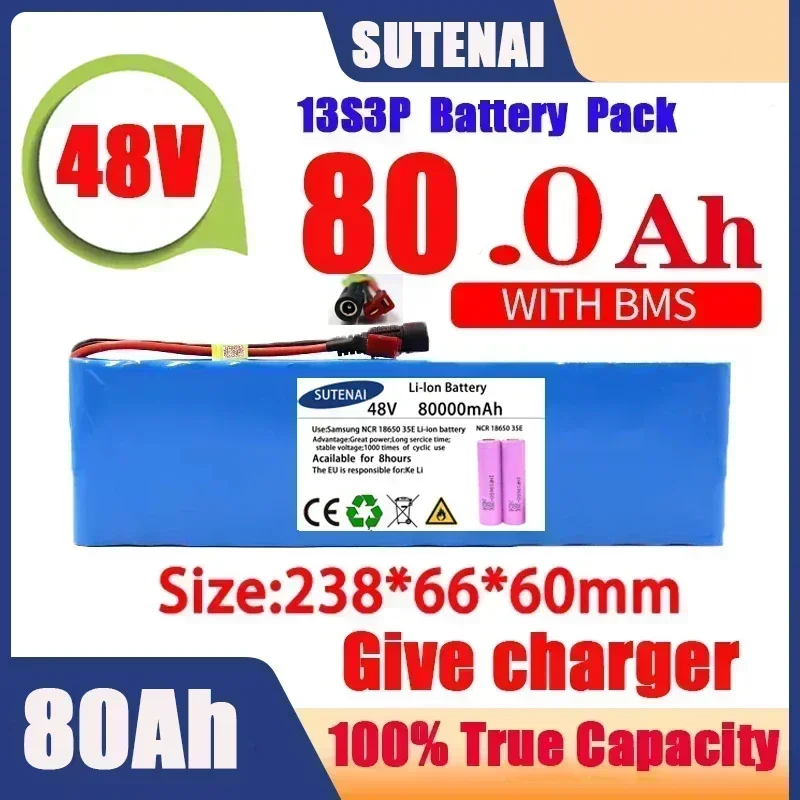 

NEW New 48V 120000mAh 1000w 13S3P 48V Lithium ion Battery Pack 120Ah For 54.6v E-bike Electric bicycle Scooter with BMS+charger