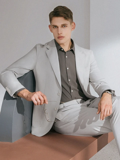 Men Suit Summer Spring Wedding Groom Dress Light Grey Thin Slim Fit Casual Blazer Pant Suits Set Man Formal Clothing Full Sleeve AliExpress