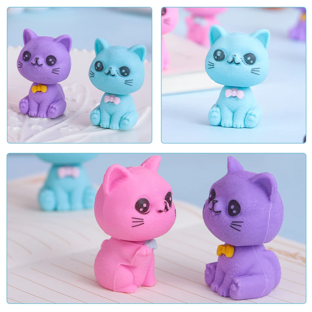 

48pcs Mini Animal Cute Cat Shaped Small For Bulk School Supplies Portable Pencil Erasers Decorative Classroom Stationery