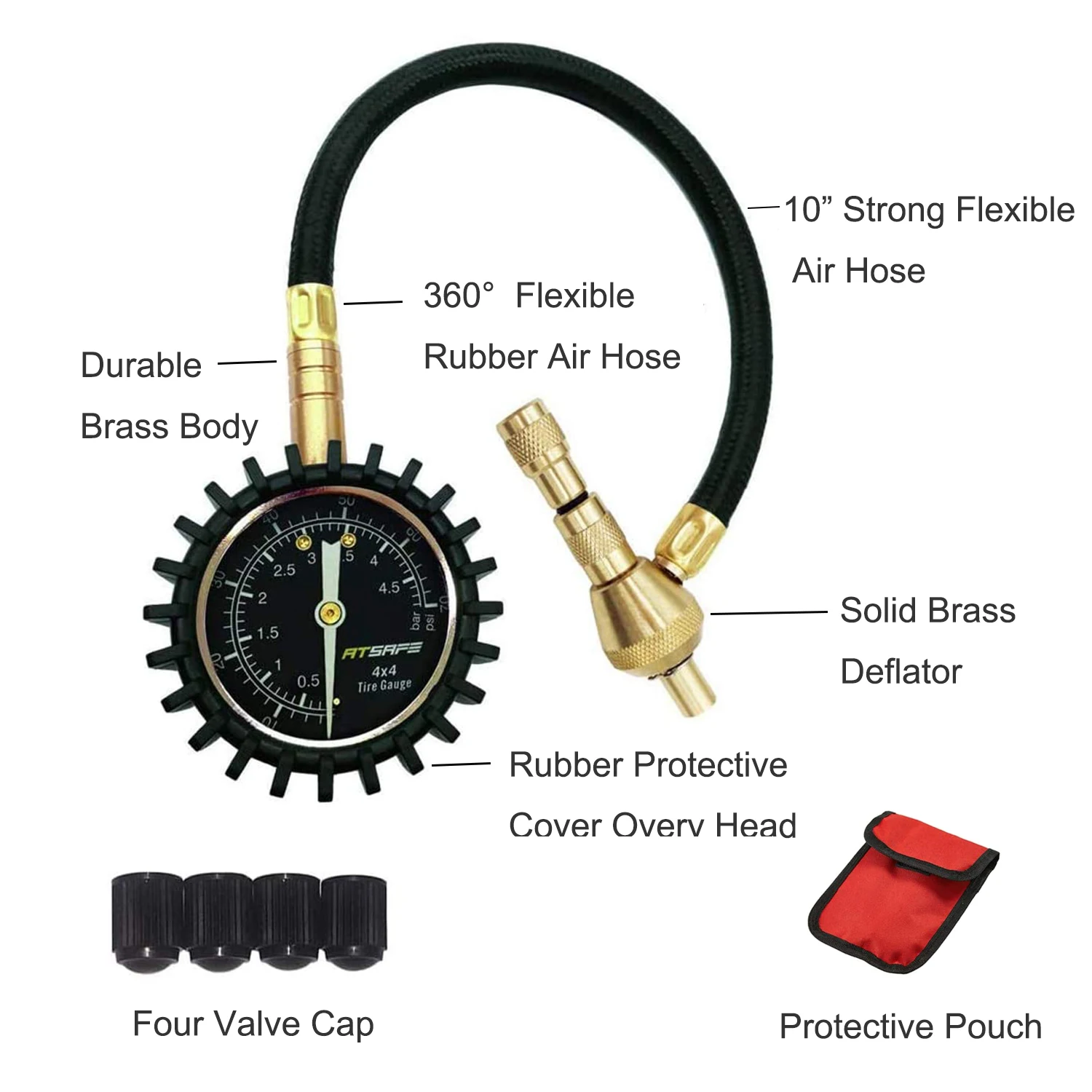 High Quality Tire Gauges With Hose Rapid Deflate Function Dial Gauge Customize Pressure Range