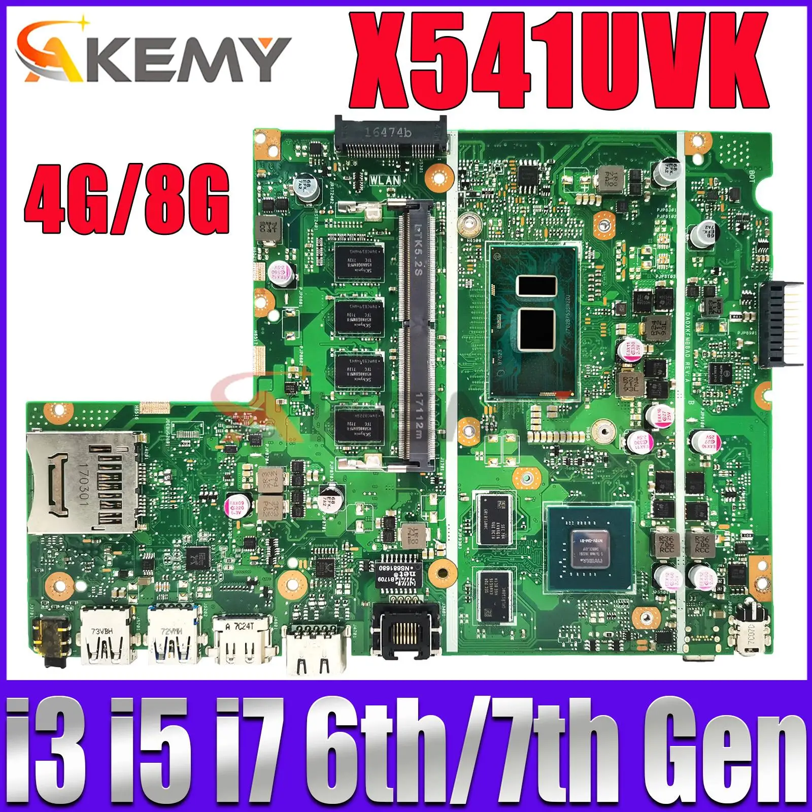 X541UV Mainboard For ASUS X541U X541UJ A541U X541UVK K541U Laptop Motherboard With 4GB 8G I3-6TH I5 I7 GT920M 100% Working