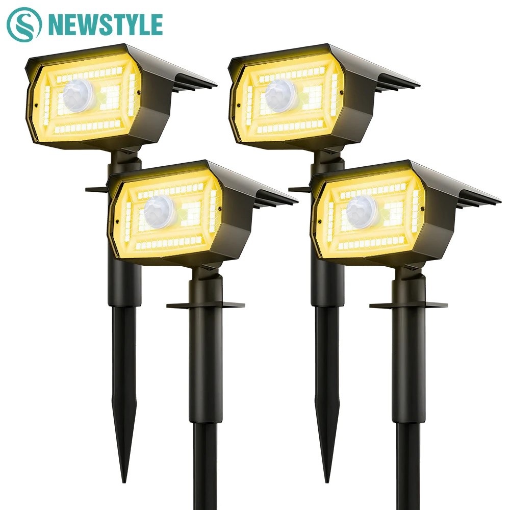 4 SZT. Solarnych Lamp Ogrodowych Wodoodpornych IP65 z Czujnikiem Ruchu, 56 LED, 3 Tryby, Zasilane Energią Słoneczną Reflektory