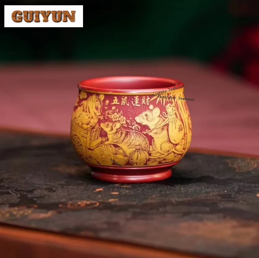 hoyihm-160ml-yixing-purple-clay-five-rats-bring-wealth-teacup-retro-tea-bowl-jug-tea-tasting-meditation-cup-chazhan-master-cups