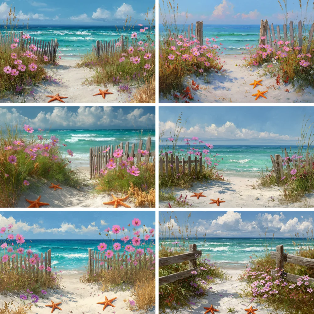 

Summer Beach Scenery Backdrop Fence Baby Shower Birthday Party Decor Kids Portrait Photography Background Photo Studio Props