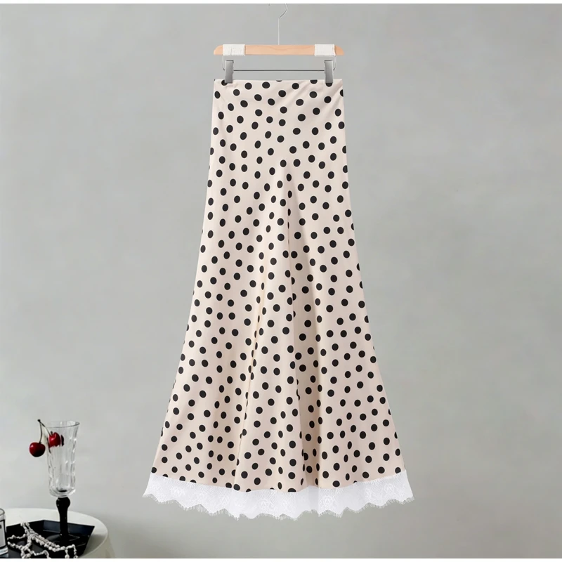 Damen Polka Dot Maxikleid mit Gürtel, tiefem V-Ausschnitt, langen Ärmeln, Satin-Kleider, Frühjahr 2026, lässige Alltags- und Abendgarderobe, schicke Robe – Detail 8