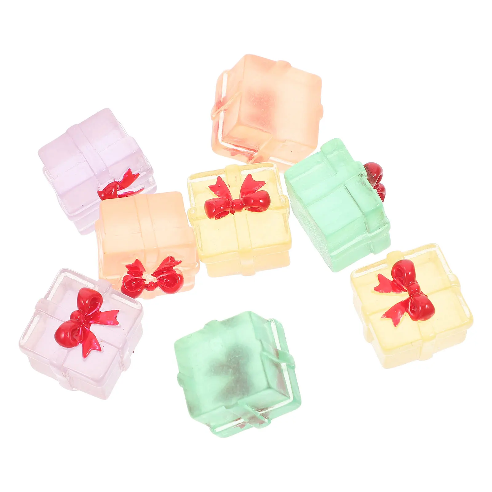 

8Pcs Mini Resin Present Boxes Small Glow in Dark Tiny Ornaments Christmas Micro Landscape Resin Decoration Fairy Garden