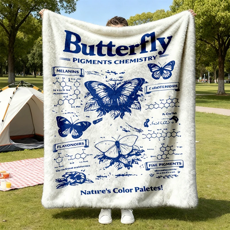 Butterfly Pigments Chemistry Vintage Science Flannel Blanket, Retro Biology Graphic Flannel Throw