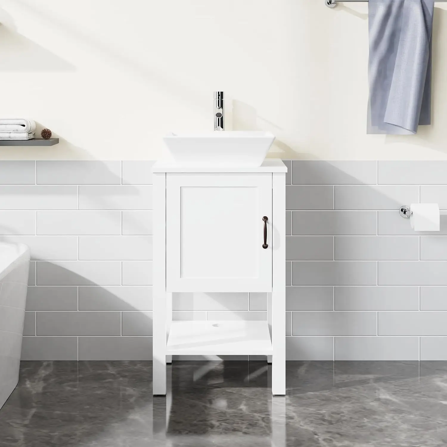 18” Bathroom Vanity and Sink Combo for Small Space, Wood Storage Bathroom Cabinet with Sink, Faucet, Drain, White