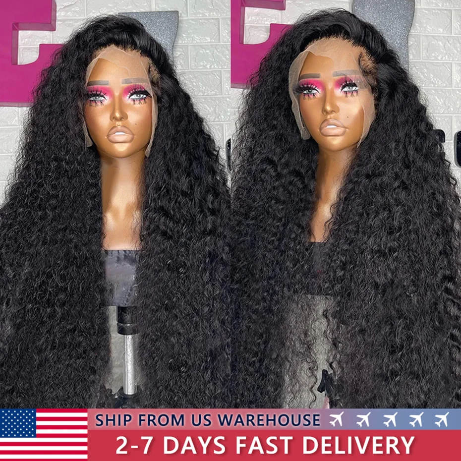 200 Density Deep Wave 13x4 Transparent Lace Front Remy Human Hair 32 34Inch HD Curly 13x6 Lace Frontal Wig For Black Women Bling