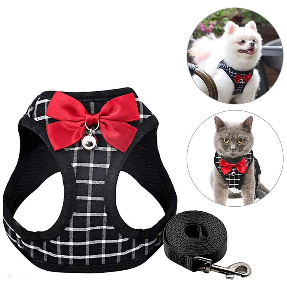 Cat Harness and Leash Set Adjustable Escape Proof Soft Lightweight for Walking Breathable 5 Size Comfortable Chest Strap CLH@8