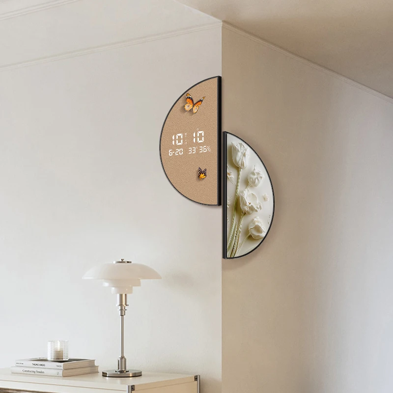 

Medieval Cream Wind Corner Wall Clock Painting 2025 New Creative Digital Perpetual Calendar Living Room Corner Painting Clock Pa