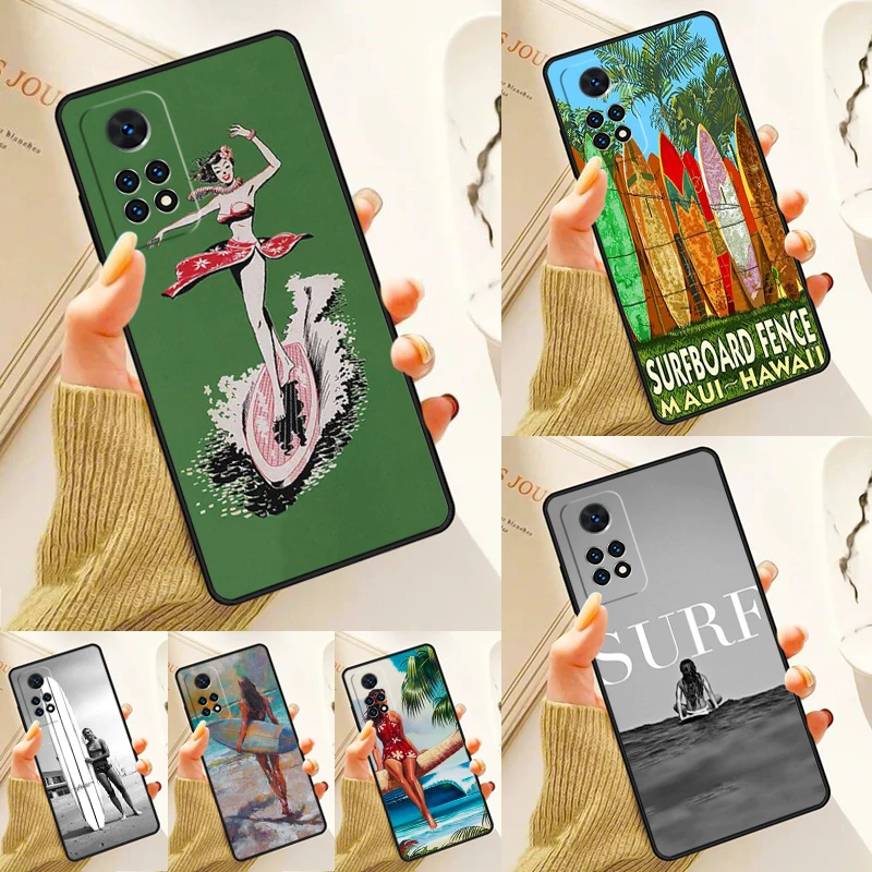 HAWAII BEACH SURF GIRL SURFING ART Case For Samsung Galaxy S24 Plus S23 S20 S21FE Lite S22 Ultra Note 20 S8 S9 S10 Phone Coque