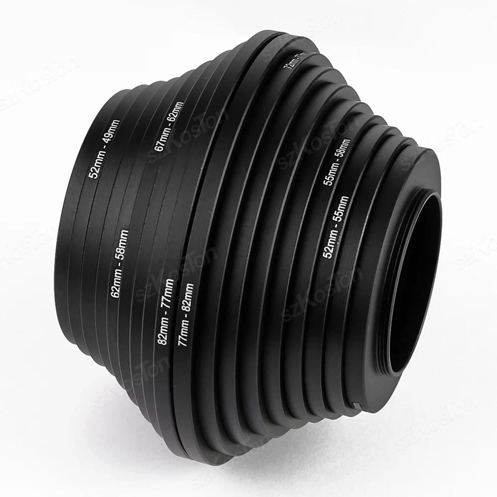 

18pcs Filter Step Up Rings Adapter 49-52-55-58-62-67-72-77-82mm 49mm-82mm Step-up Ring Anodized Aluminum Material as Lens Hood