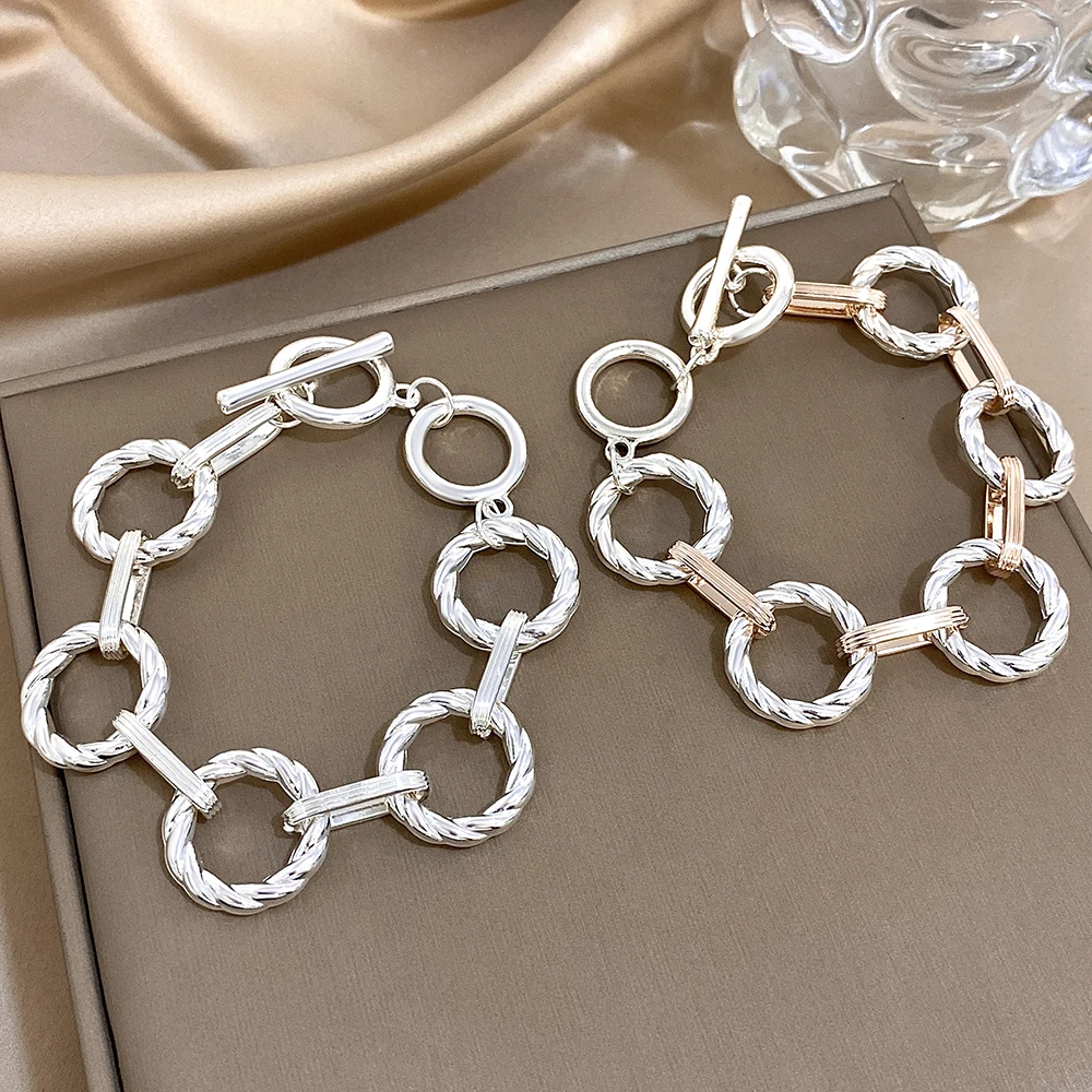 Flashbuy Vintage Trend Stone Pearl Silver Color Bracelets for Women Statement Wrist Jewelry Teen Gift