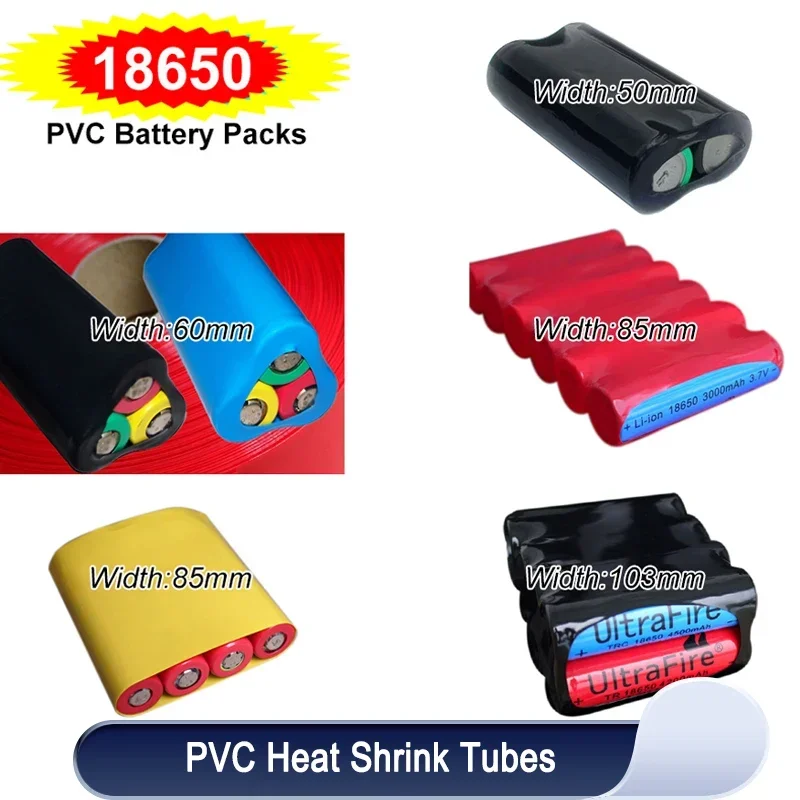 

2~50m 18650 Battery Wraps Pack PVC Heat Shrink Tube Width 50~103mm Insulated Lithium Case Cable Sleeve Shrink Film Wrap