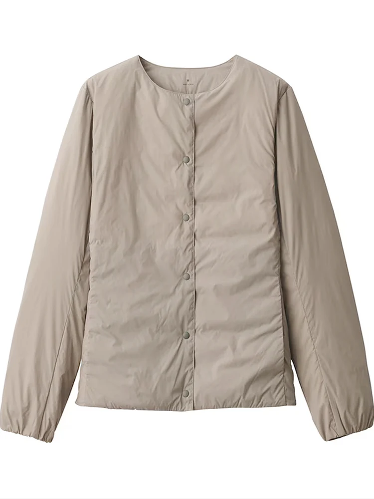 

Новая женская короткая куртка-пуховик 2026 года, без воротника, из нейлона, в стиле «хлебный пух», портативная, для повседневной носки