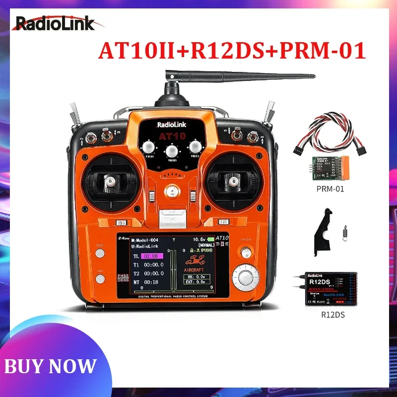 RadioLink AT10 II 2.4Ghz 10CH RC Transmitter with R12DS Receiver PRM-01 Voltage Return Module for RC Quadcopter Fixed Wing