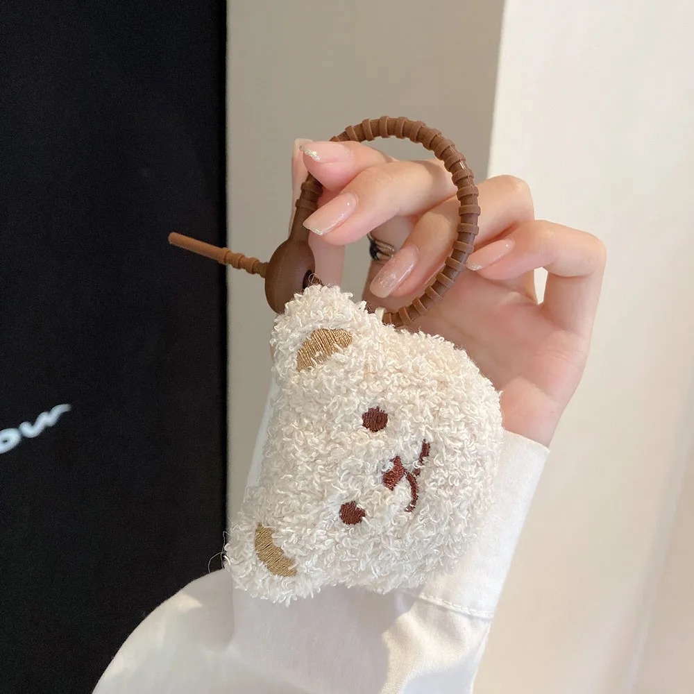 Cute Stuffed Plush Bear Earphone Case For AirPods 1 2 3 4 Pro Soft Bluetooth Headset Cover Case for Apple AirPod 2 with Keyring