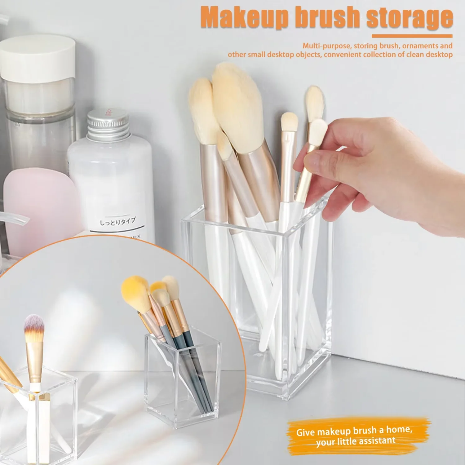 3 Pack Clear Acrylic Makeup Brush Holder,Acrylic Cosmetic Brushes Organizer Desktop  Boxes  Pencil Pen