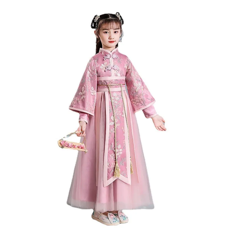 2023 New Embroider Hanfu Cloak Kids Vintage Chinese Perform Fairy Dress Gown Girls Prom Formal Birthday Christmas Gift Cosplay